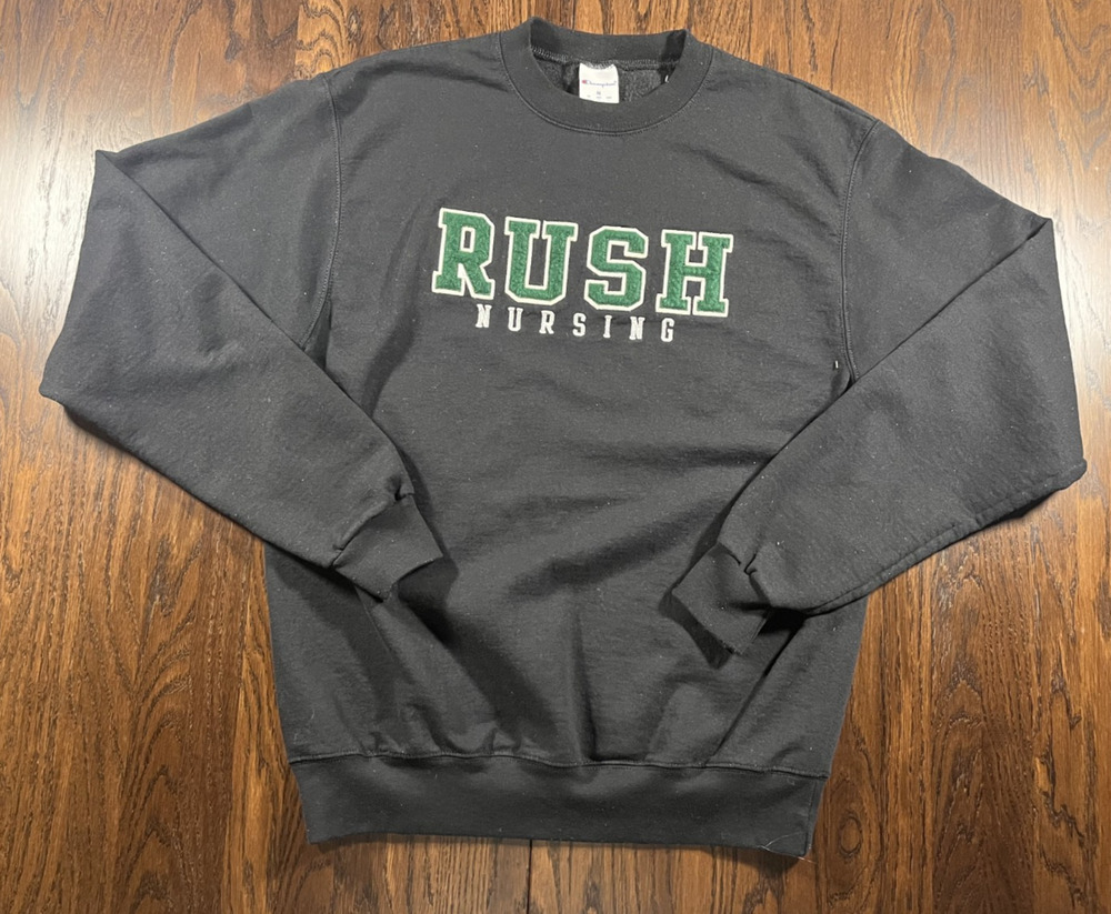 Rush University Nursing Crewneck Black Sweatshirt Embroidered Women's Medium